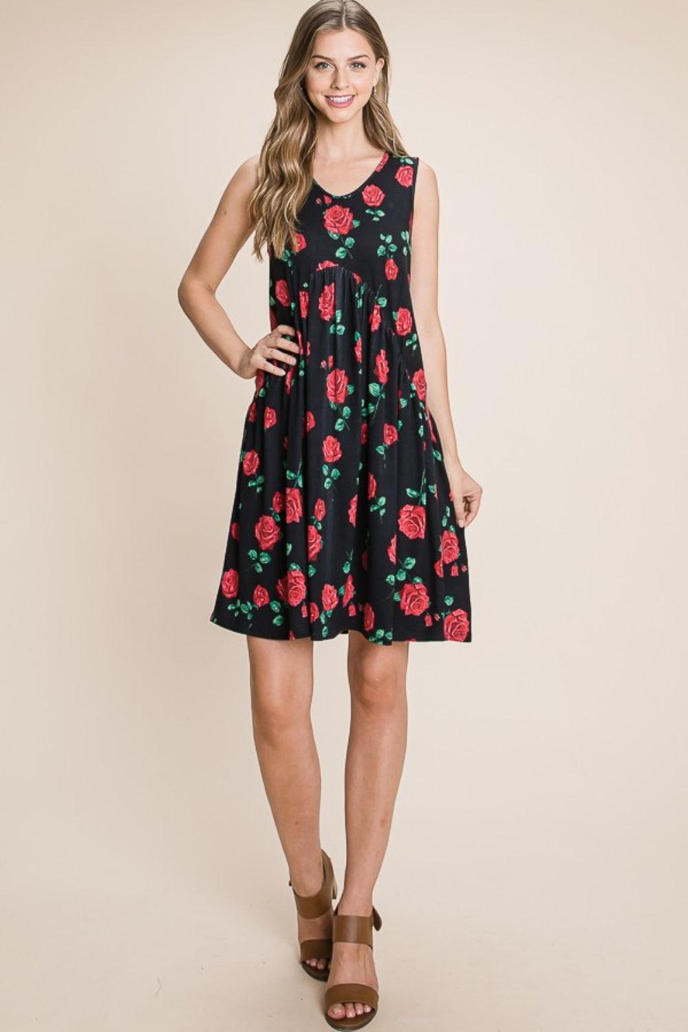 BOMBOM Floral Ruched Tank Dress - ClubOn