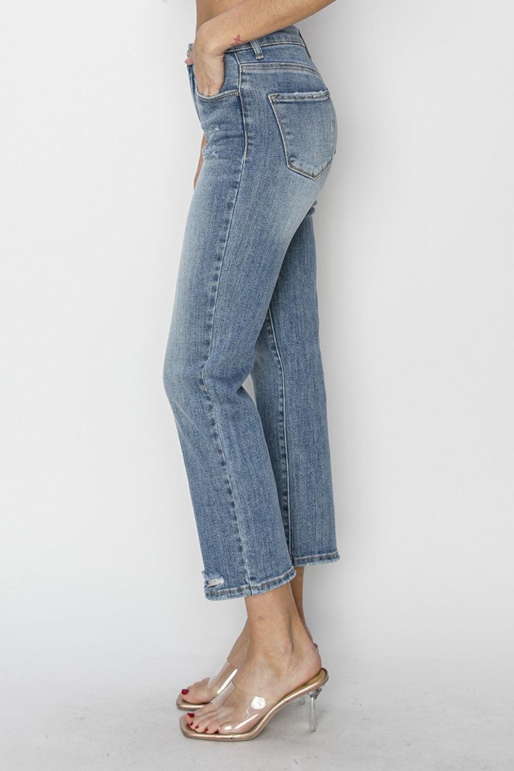 RISEN Full Size High Waist Distressed Cropped Jeans - ClubOn