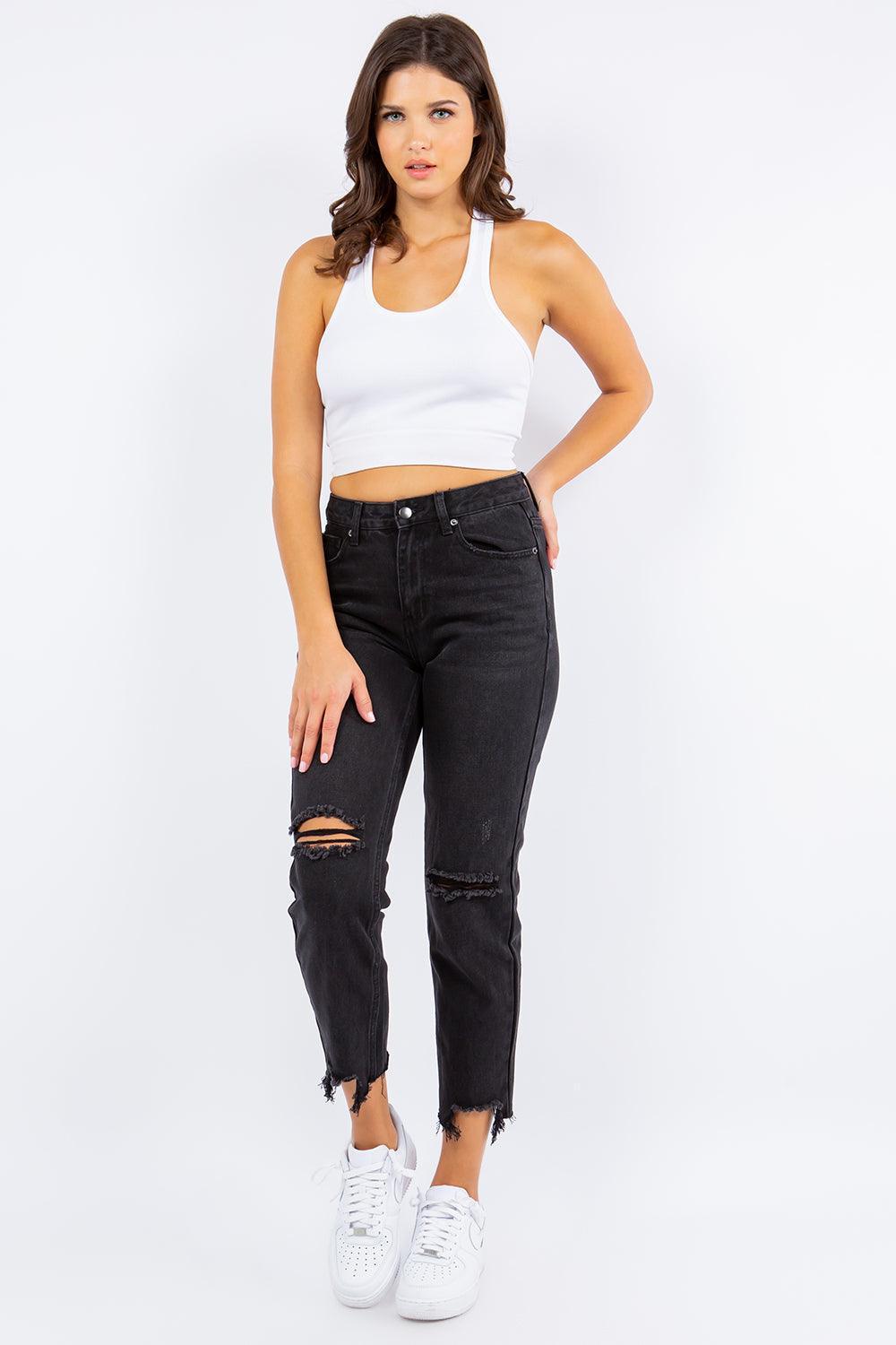 American Bazi High Waist Distressed Cropped Straight Jeans - ClubOn