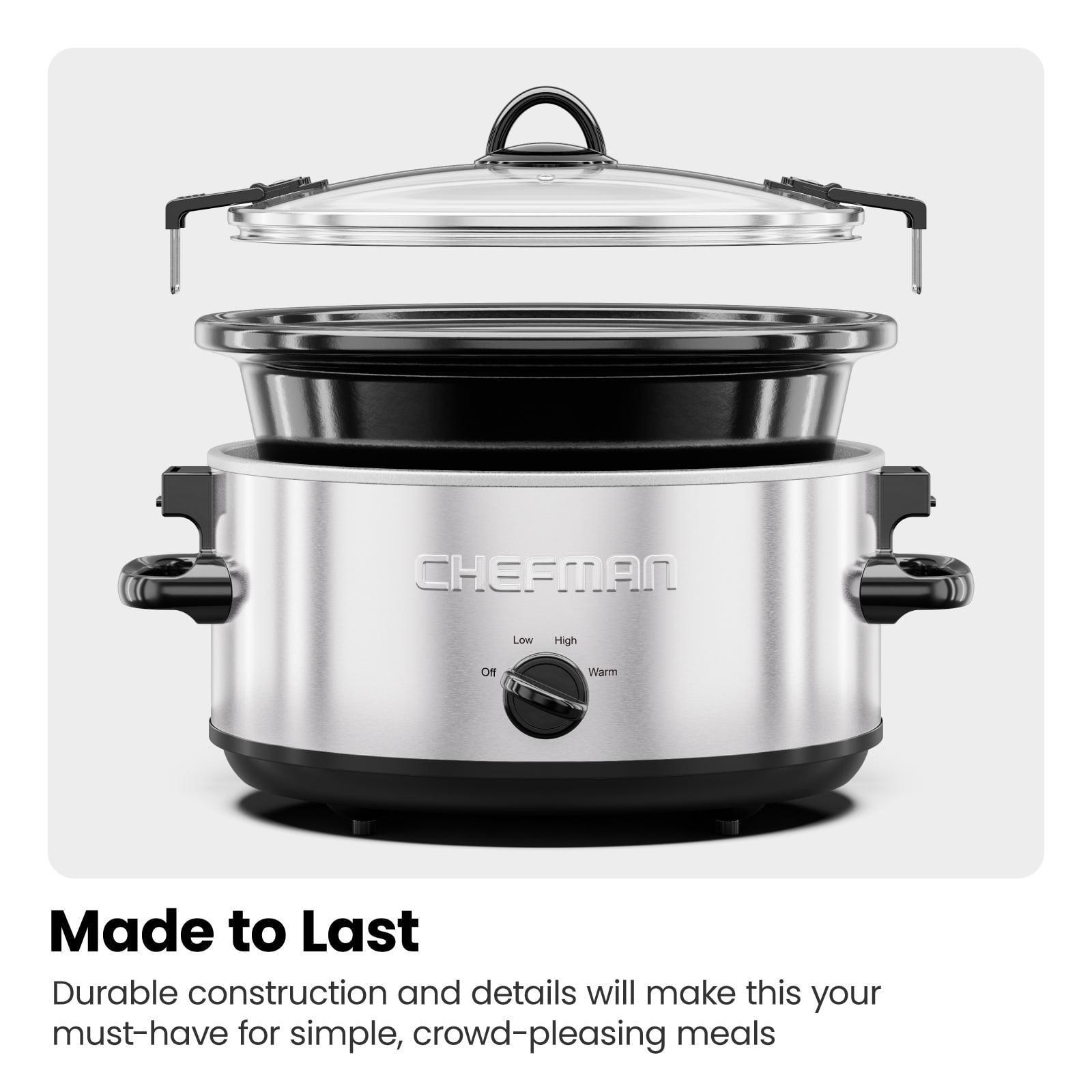 Chefman 6 Qt. Slow Cooker - Locking Lid, Stainless Steel - ClubOn