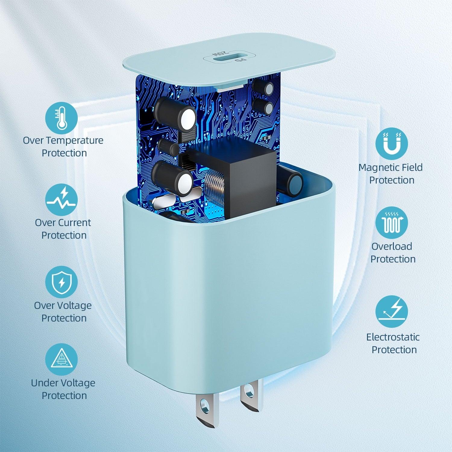 iPhone Charger Fast Charging 20W PD USB-C Wall Charger & 6FT USB C Cable – Compatible with iPhone 14, 13, 12, 11, X, 8, 7 & More - ClubOn