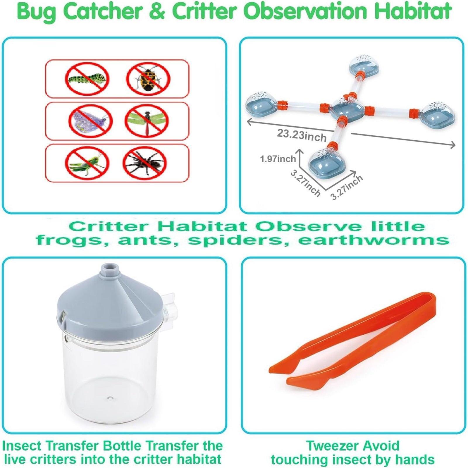 Toddlerino Outdoor Explorer Toys for Kids – Bug Catcher Kit, Plastic Vacuum Catcher Gun, Critter Keeper Habitat, Live Insect Terrarium Kit, Observation Cup, Tweezers – Gift for 3 Years Old - ClubOn