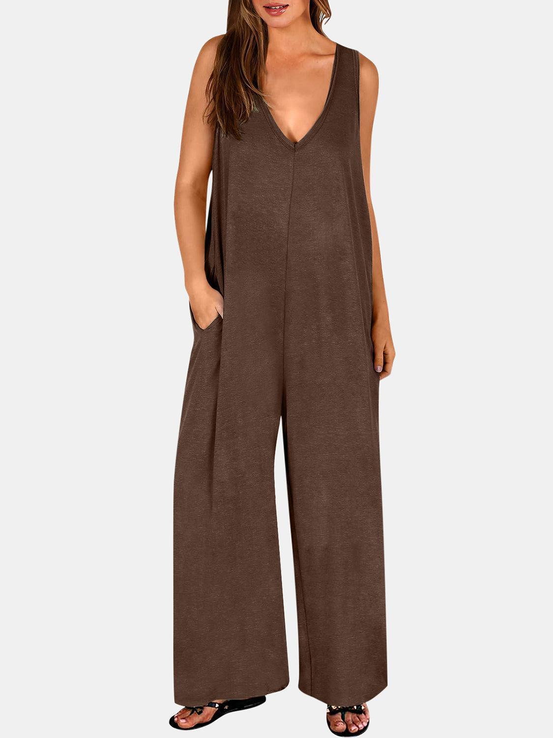 Full Size V-Neck Wide Strap Jumpsuit - ClubOn
