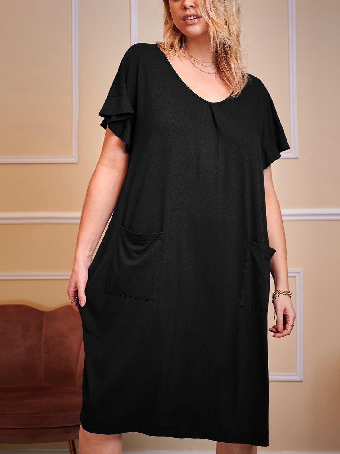 Plus Size Round Neck Short Sleeve Lounge Dress - ClubOn