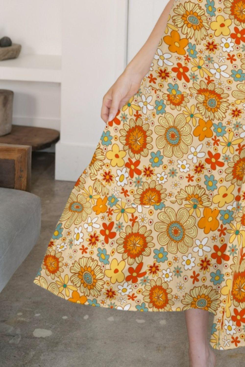 FAM-FAM Tiered Printed V-Neck Sleeveless Dress - ClubOn