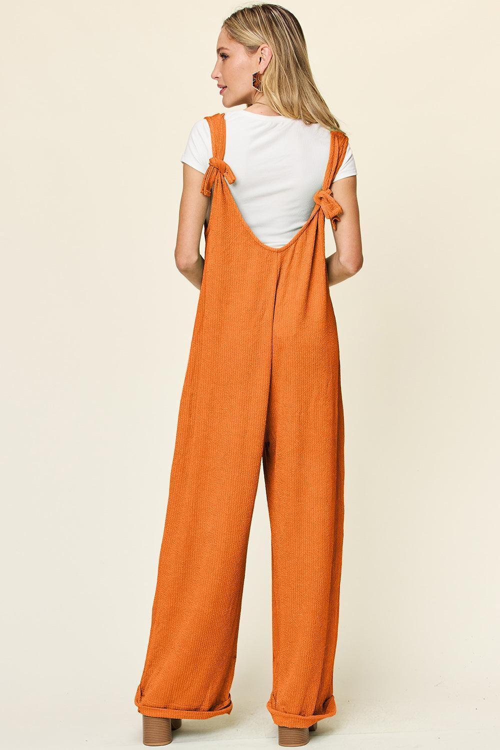 Double Take Full Size Texture Sleeveless Wide Leg Jumpsuit - ClubOn
