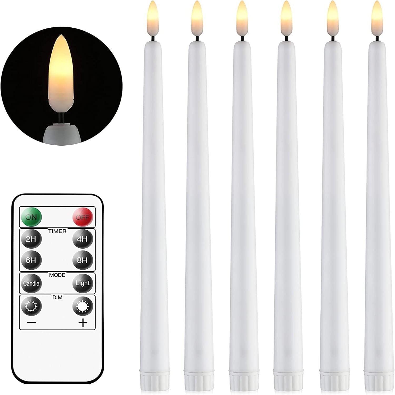 6PCS Flickering LED Flameless Taper Candles with Remote and Timer – 11 Inch, Battery Operated, Warm White - ClubOn