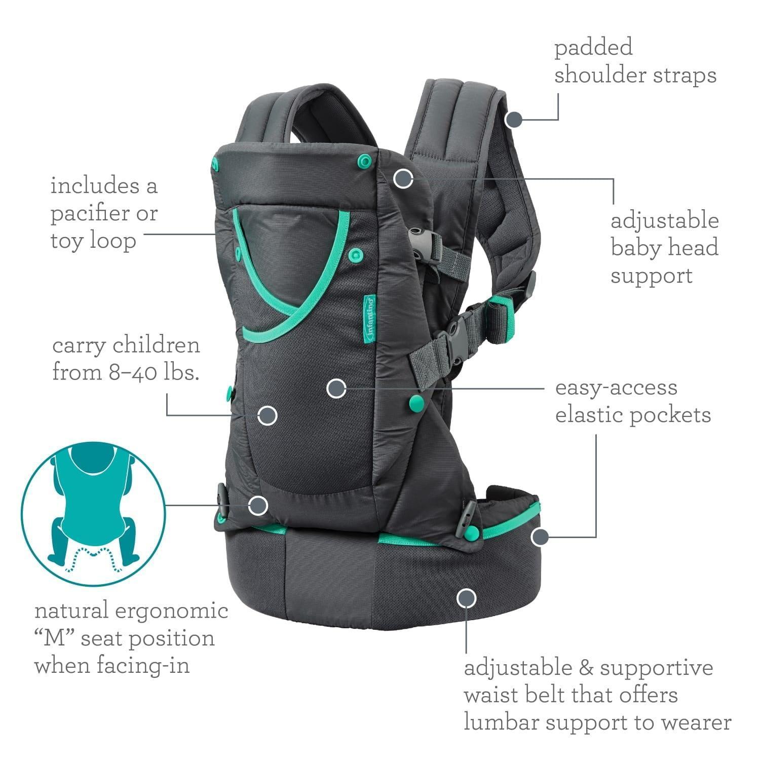 Infantino Carry On Active Multi-Pocket Baby Carrier, 4-Positions, 8-40lbs, Gray - ClubOn