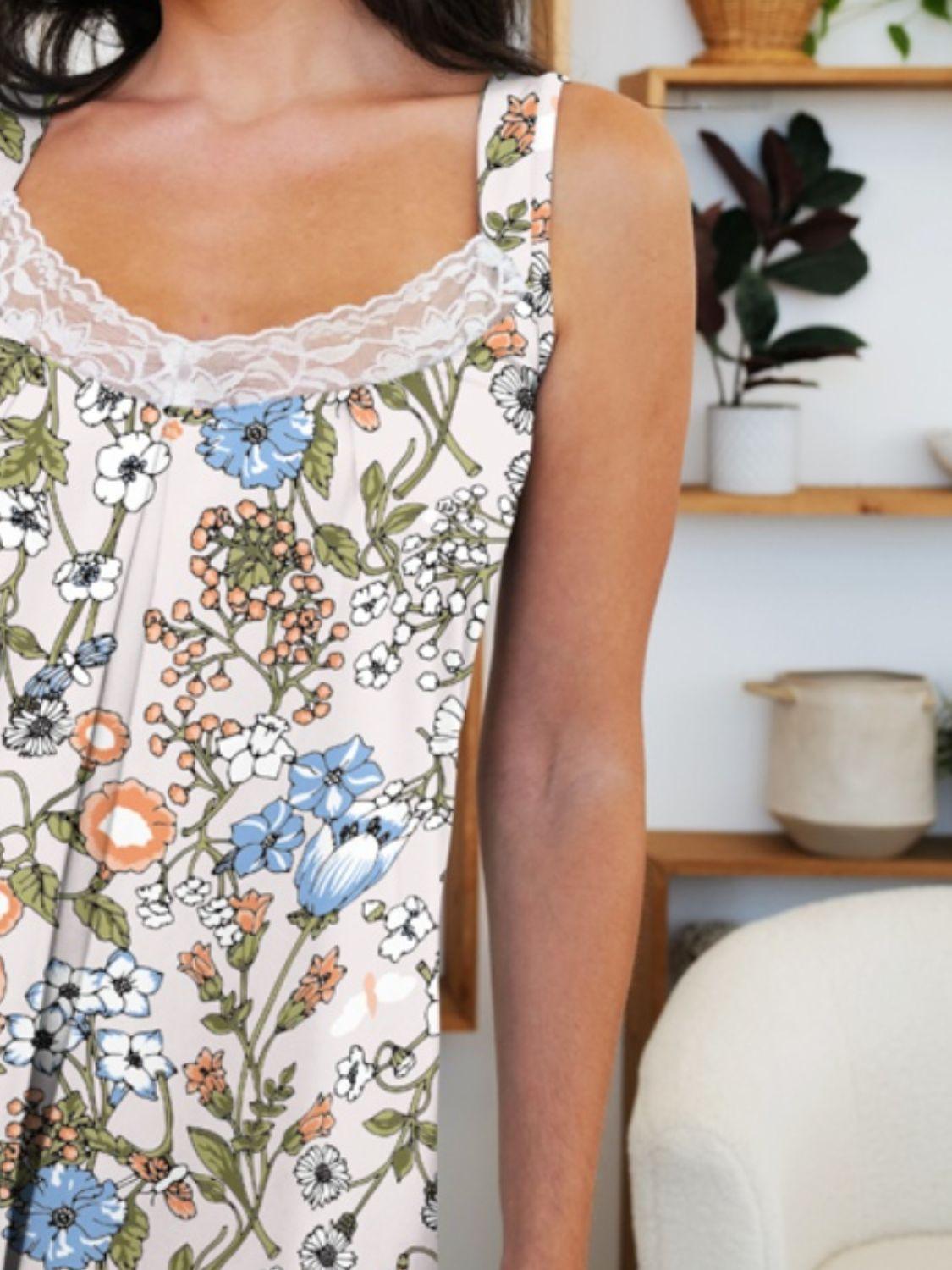 FAM-FAM Lace Detail Printed Wide Strap Mini Dress - ClubOn