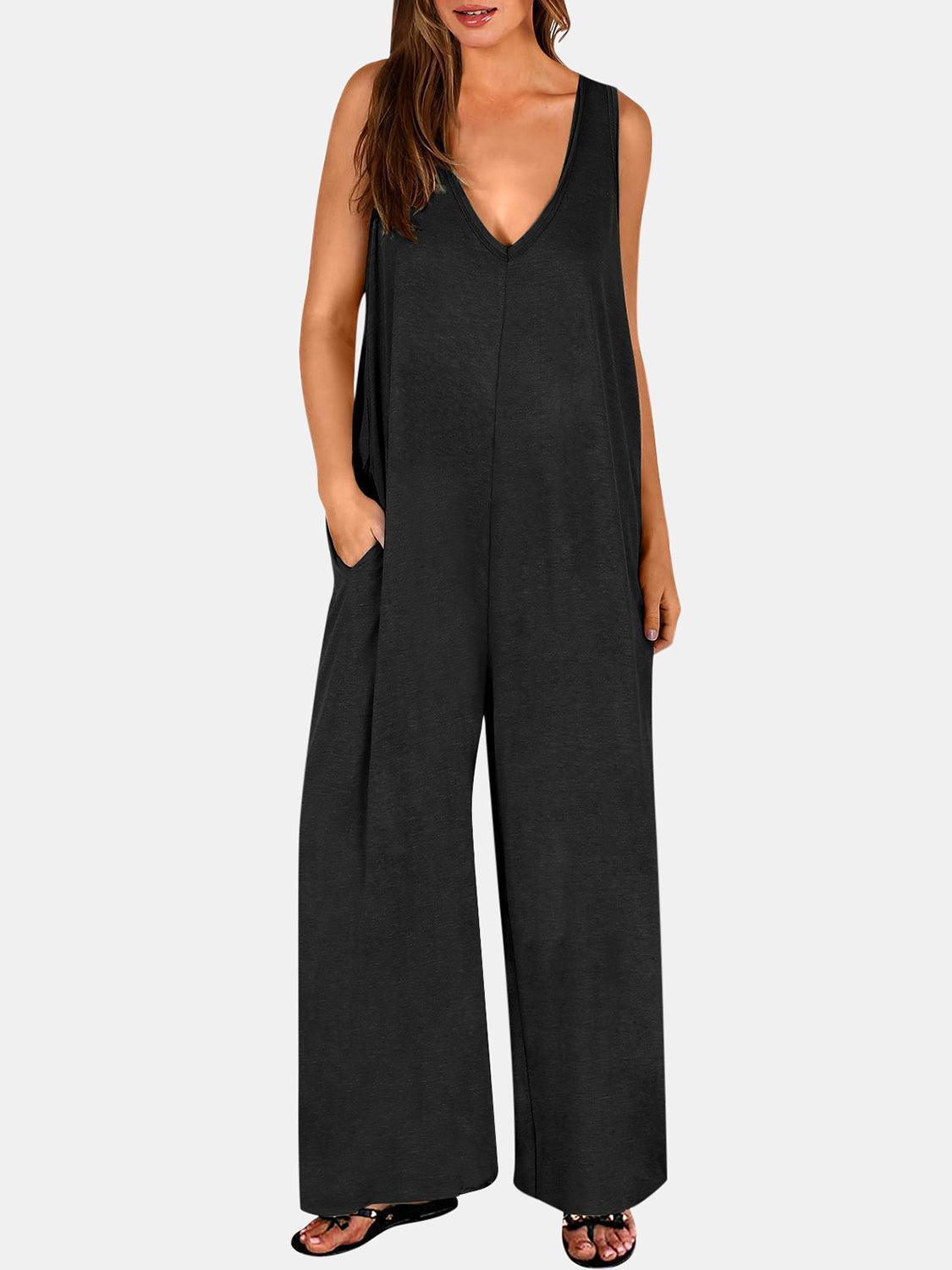 Full Size V-Neck Wide Strap Jumpsuit - ClubOn