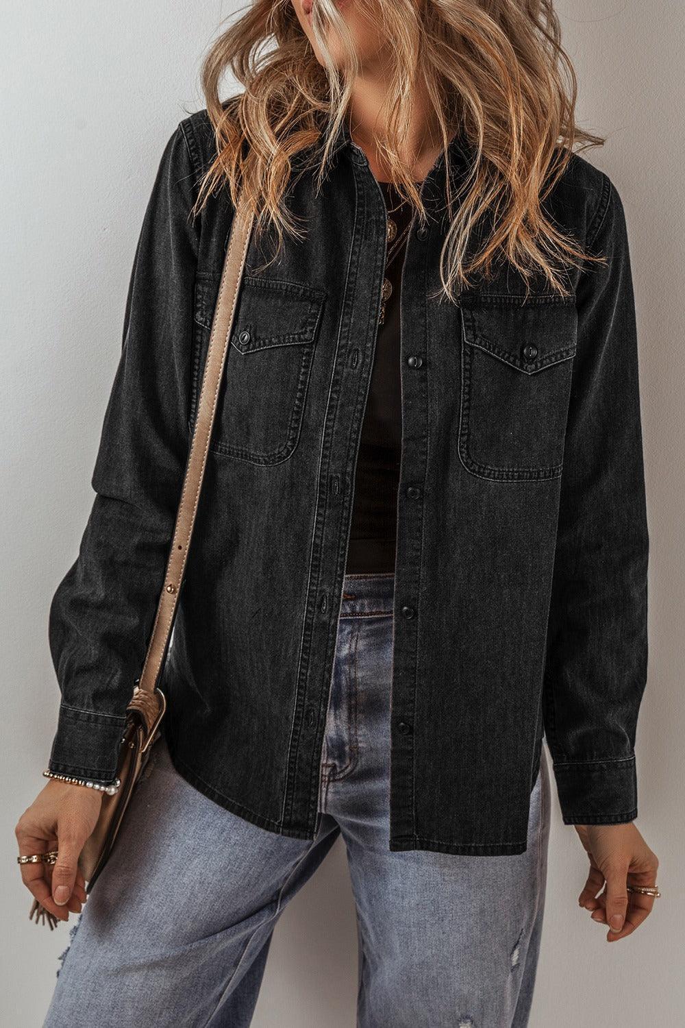 Button Up Long Sleeve Denim Jacket - ClubOn