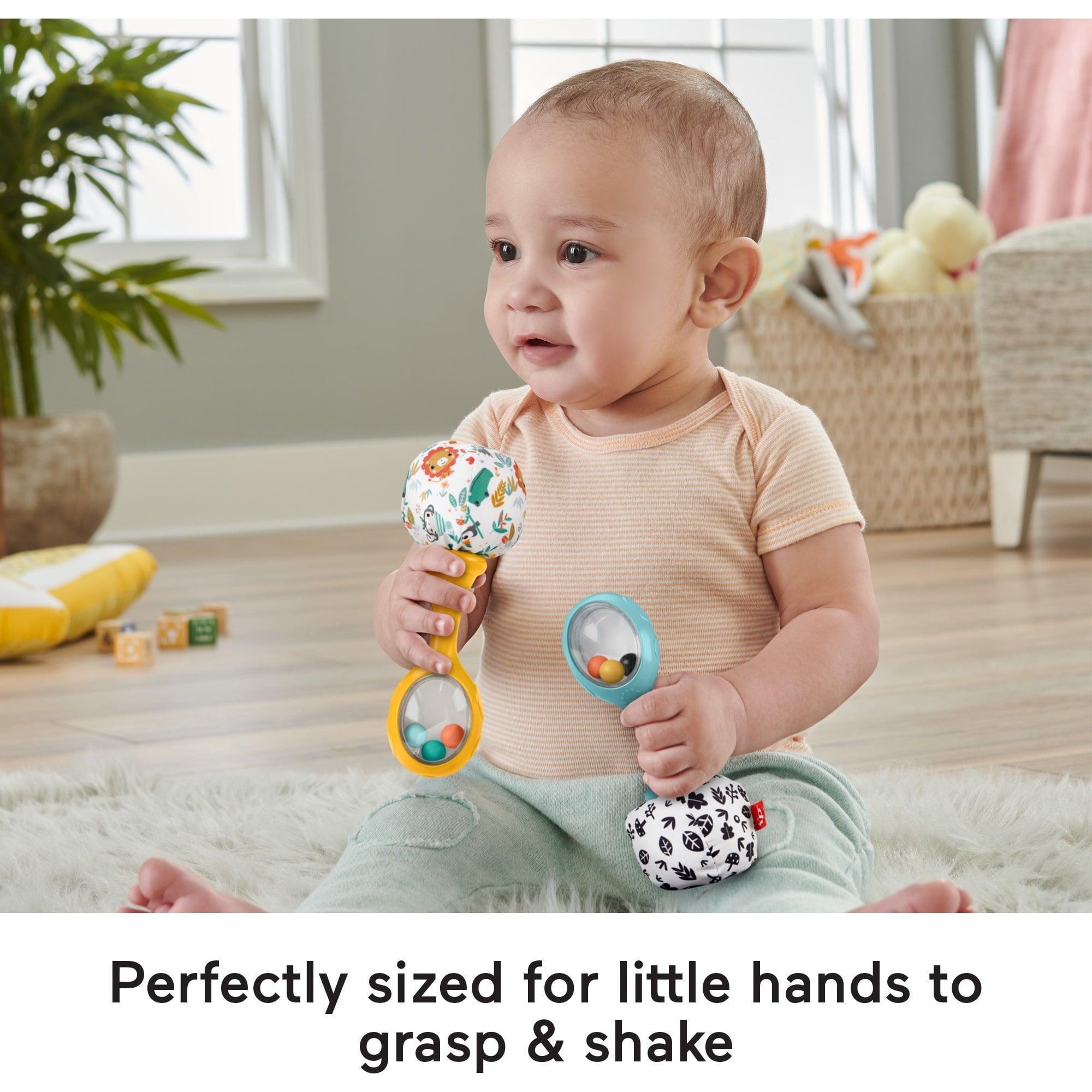 Fisher-Price Baby Rattle ‘n Rock Maracas Toys, Set of 2 for Infants 3+ Months, High Contrast - ClubOn