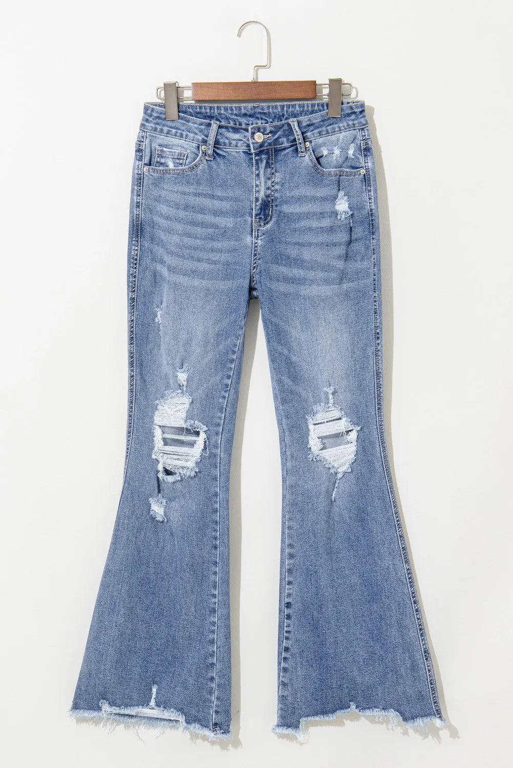 Distressed Raw Hem Bootcut Jeans - ClubOn