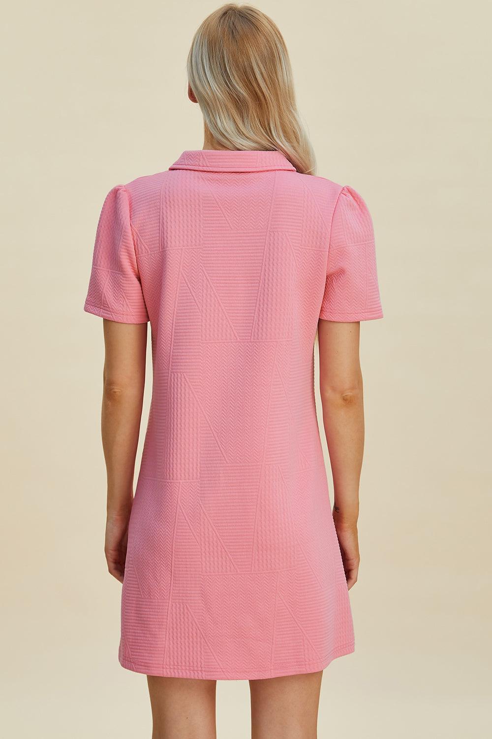 Double Take Full Size Texture Short Sleeve Dress - ClubOn