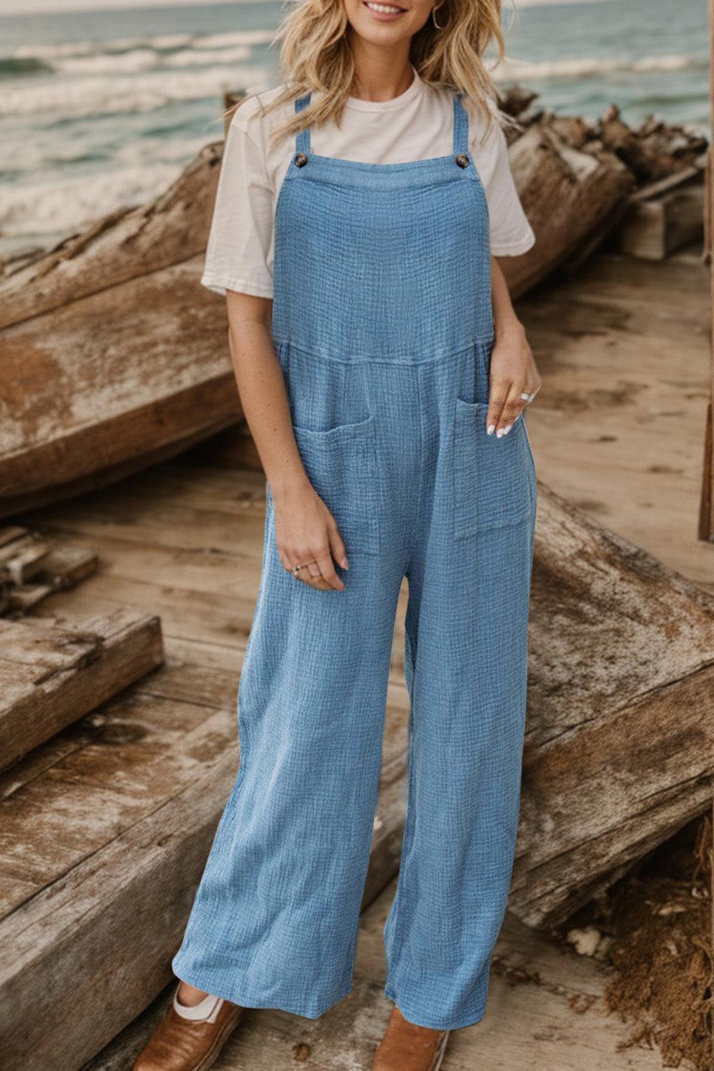 Full Size Wide Leg Front Pocket Jumpsuit - ClubOn