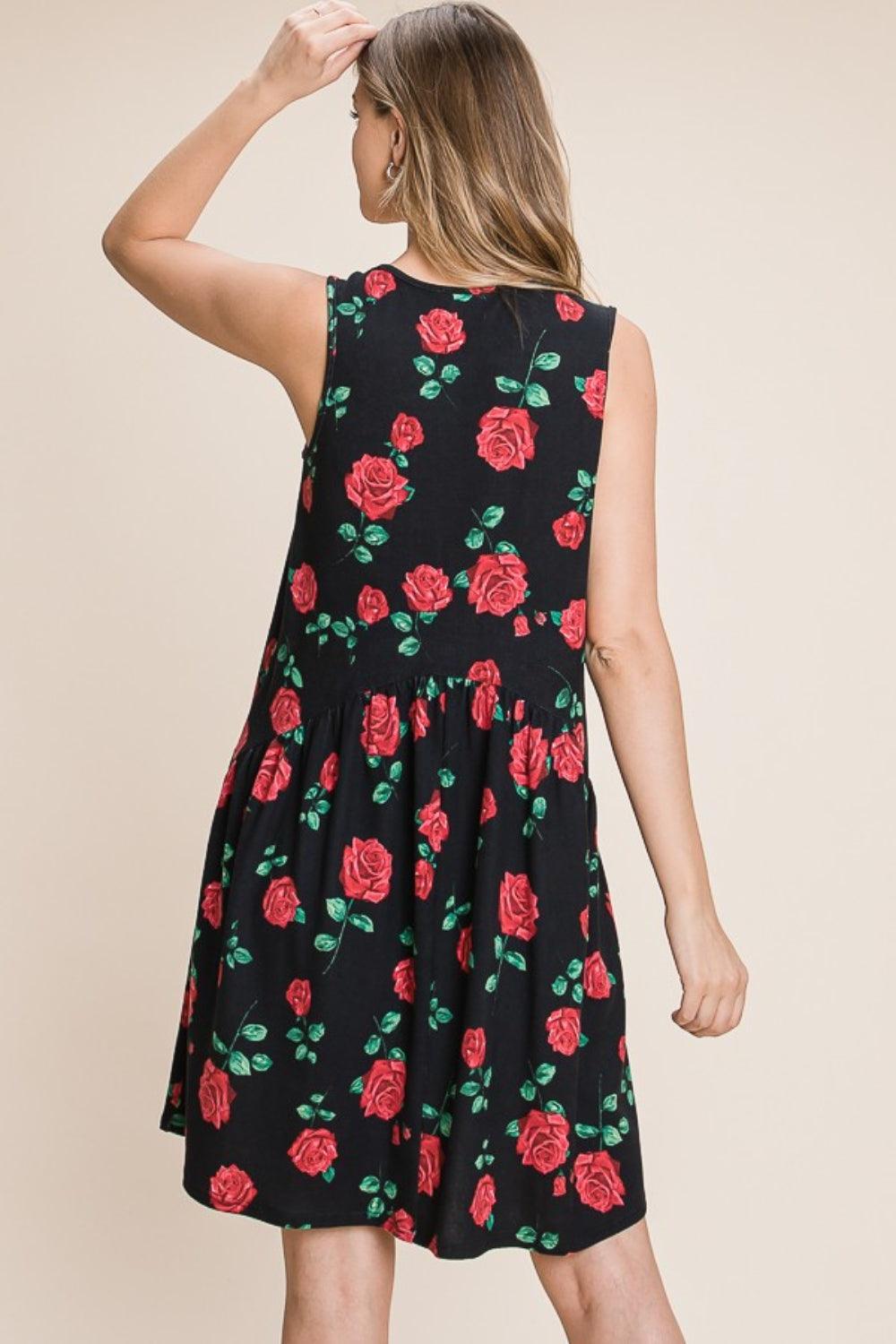 BOMBOM Floral Ruched Tank Dress - ClubOn