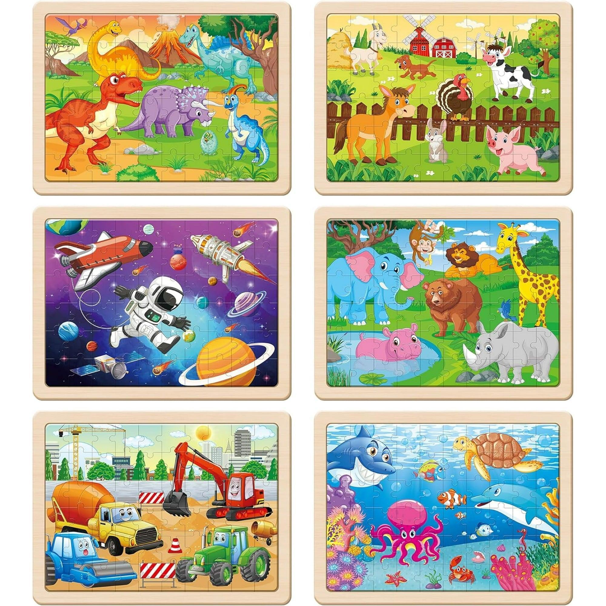SYNARRY Wooden Puzzles for Kids Ages 4-6, 6 Packs, 60 Pieces, Educational Preschool Puzzles for Boys & Girls - ClubOn