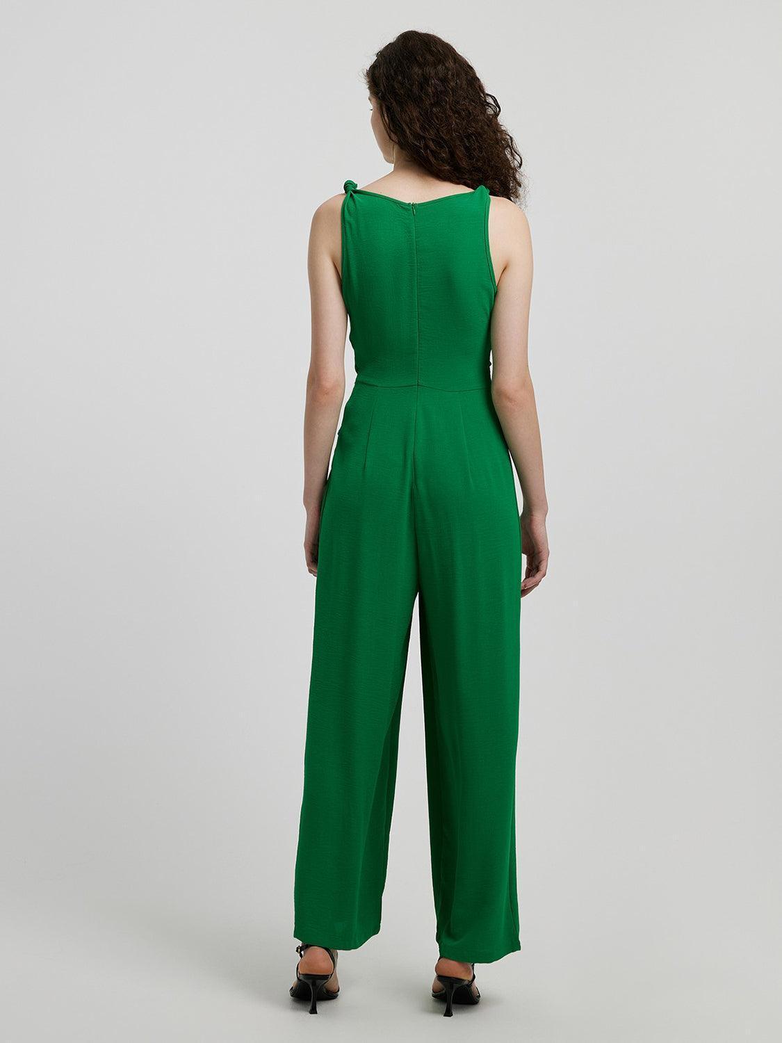 Honey Knot Detail Tie Front Sleeveless Jumpsuit - ClubOn