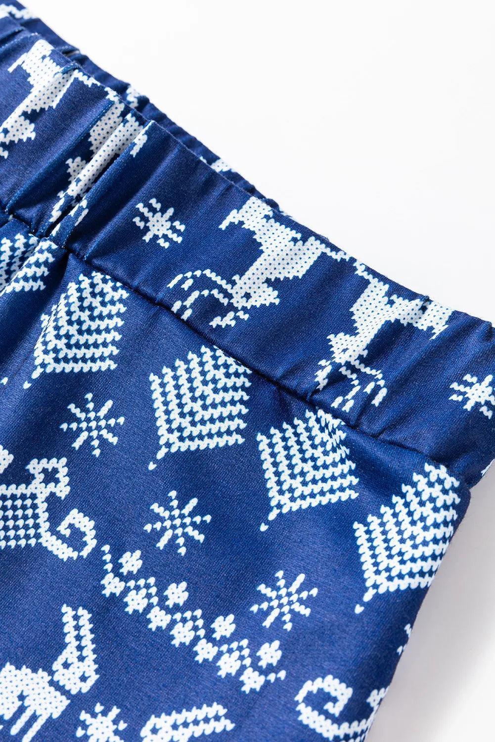 Round Neck Long Sleeve Top and Printed Pants Lounge Set - ClubOn