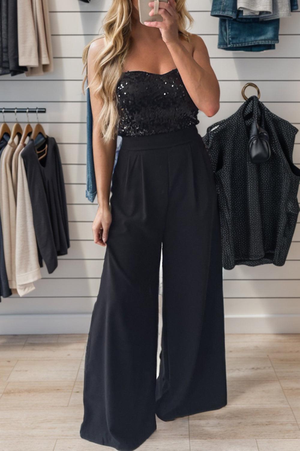 Sequin Tube Wide Leg Jumpsuit - ClubOn