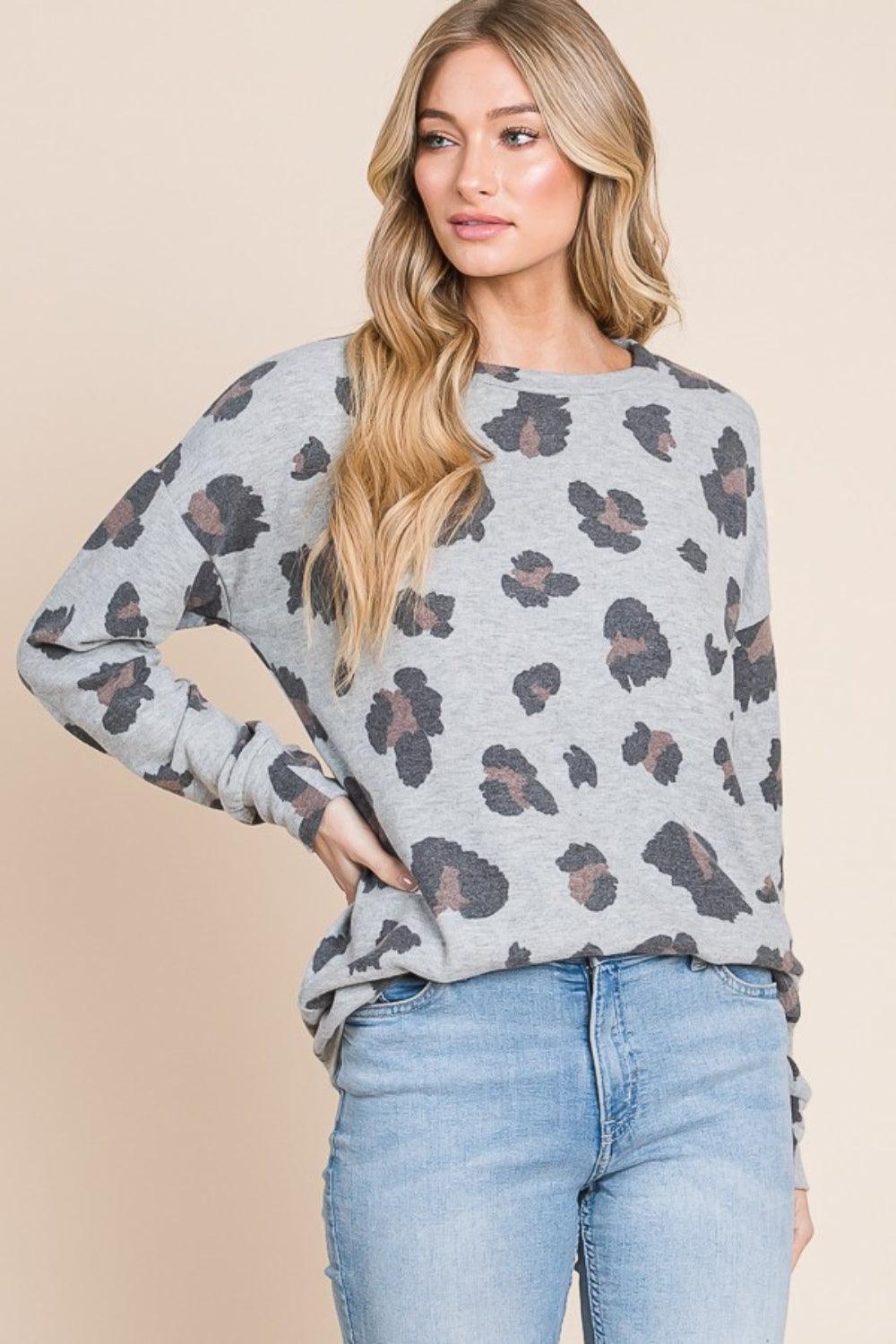 BOMBOM Leopard Drop Shoulder T-Shirt - ClubOn