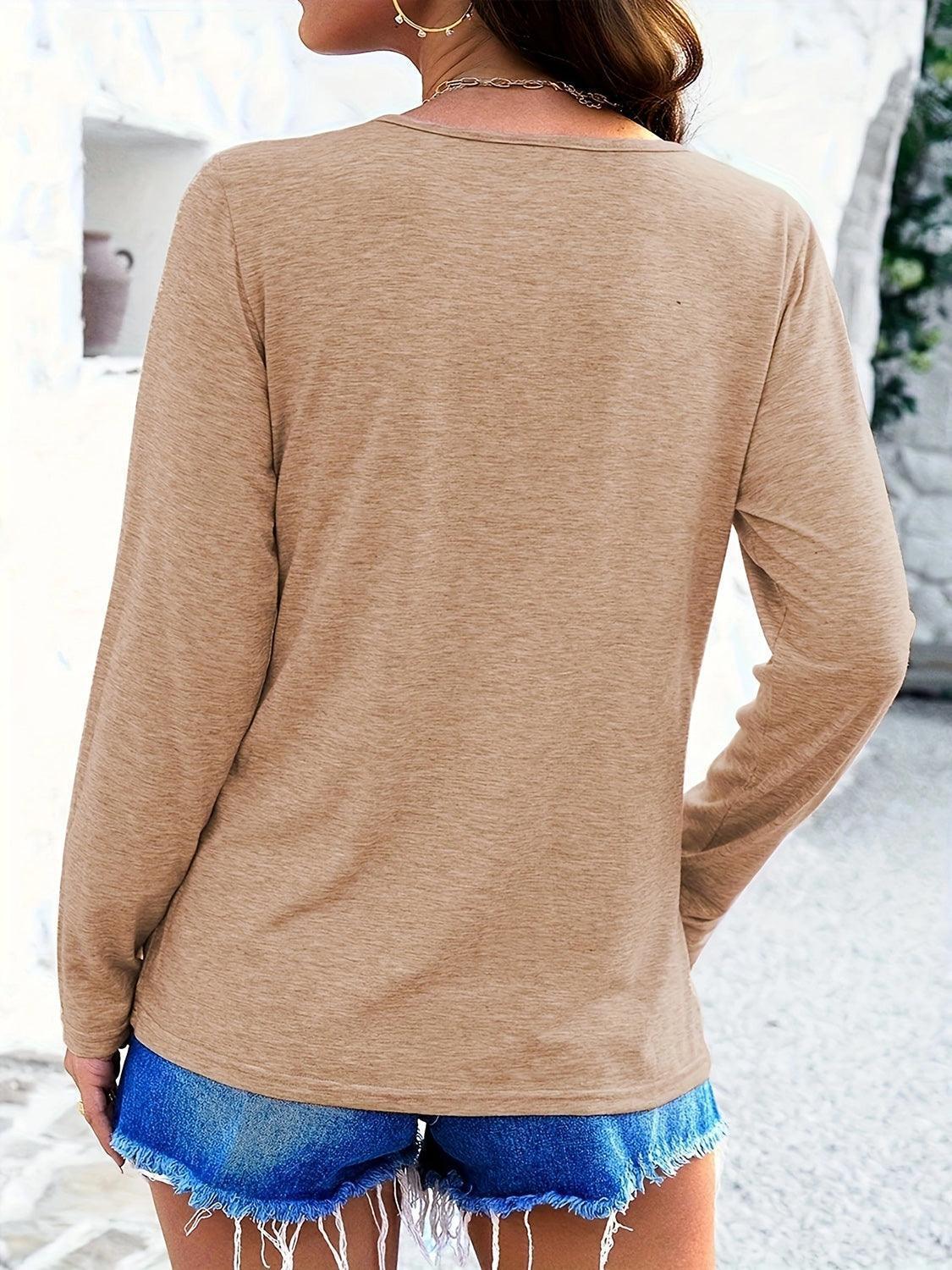 Crisscross V-Neck Long Sleeve T-Shirt - ClubOn