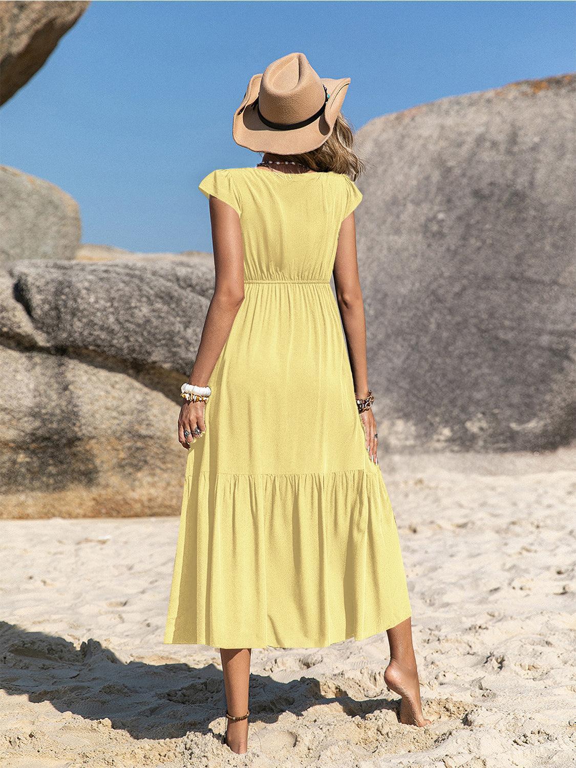 Embroidered Square Neck Ruffle Hem Dress - ClubOn