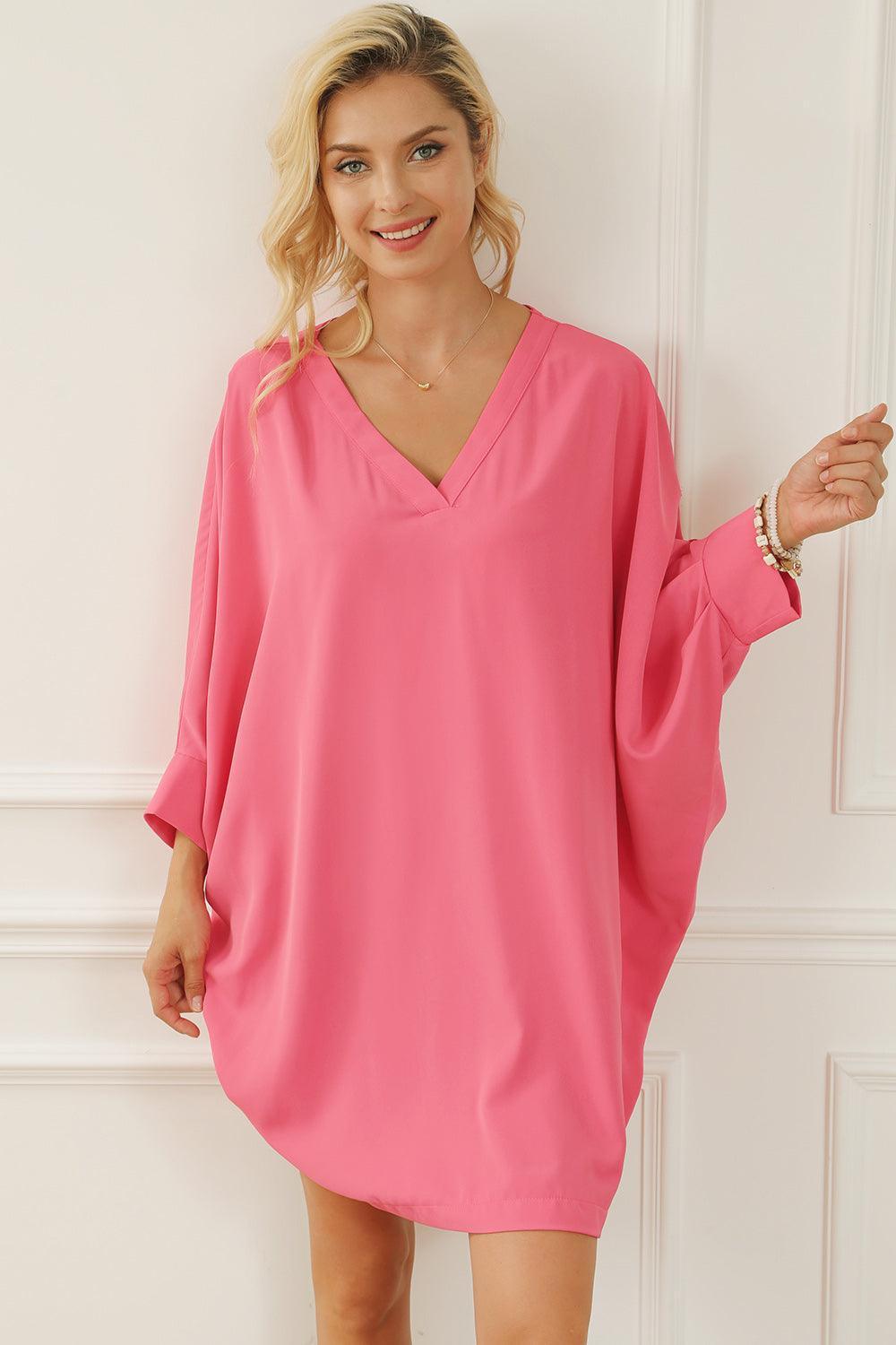 V-Neck Batwing Sleeve Mini Dress - ClubOn