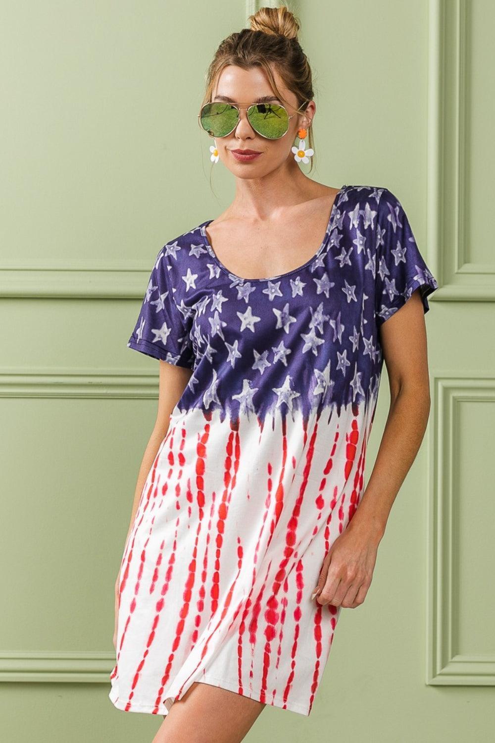 BiBi American Flag Theme Tee Dress - ClubOn