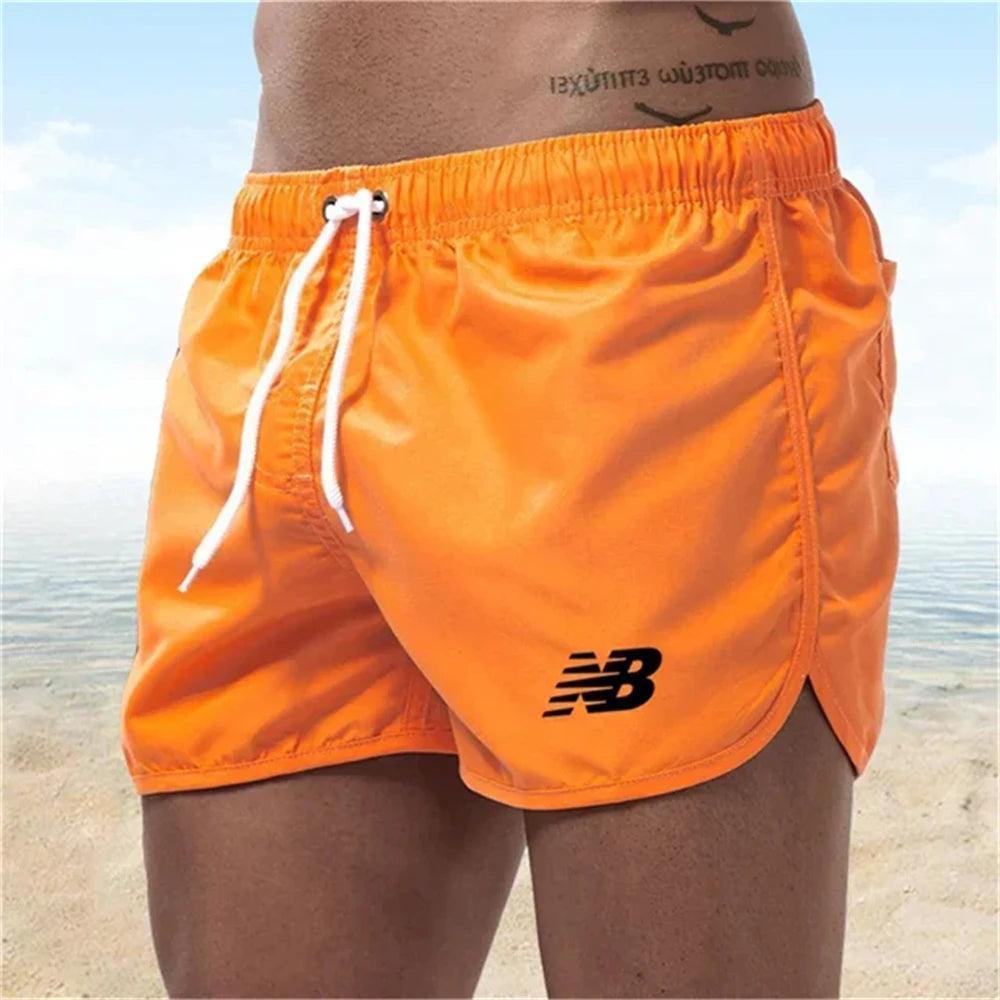 Men's Letter B Print Beach Shorts - Quick-Dry Gym & Vacation Wear - ClubOn