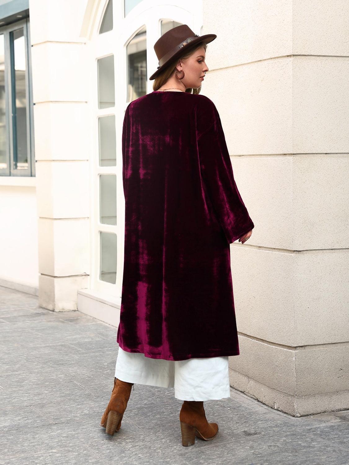 Plus Size Printed Open Front Long Sleeve Cardigan - ClubOn