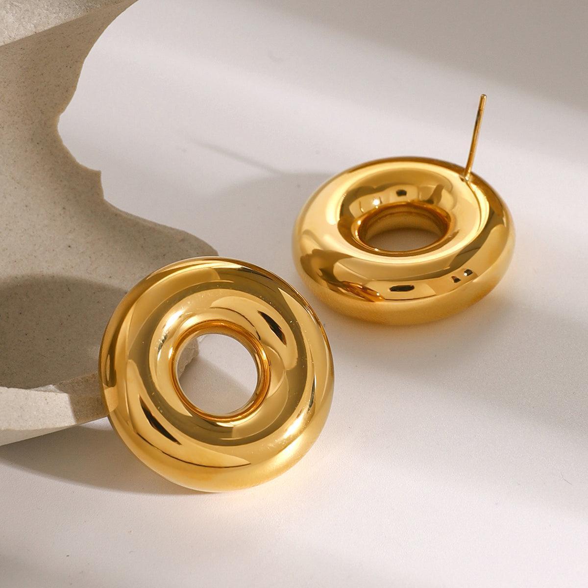 Stainless Steel Cutout Round Shape Earrings - ClubOn