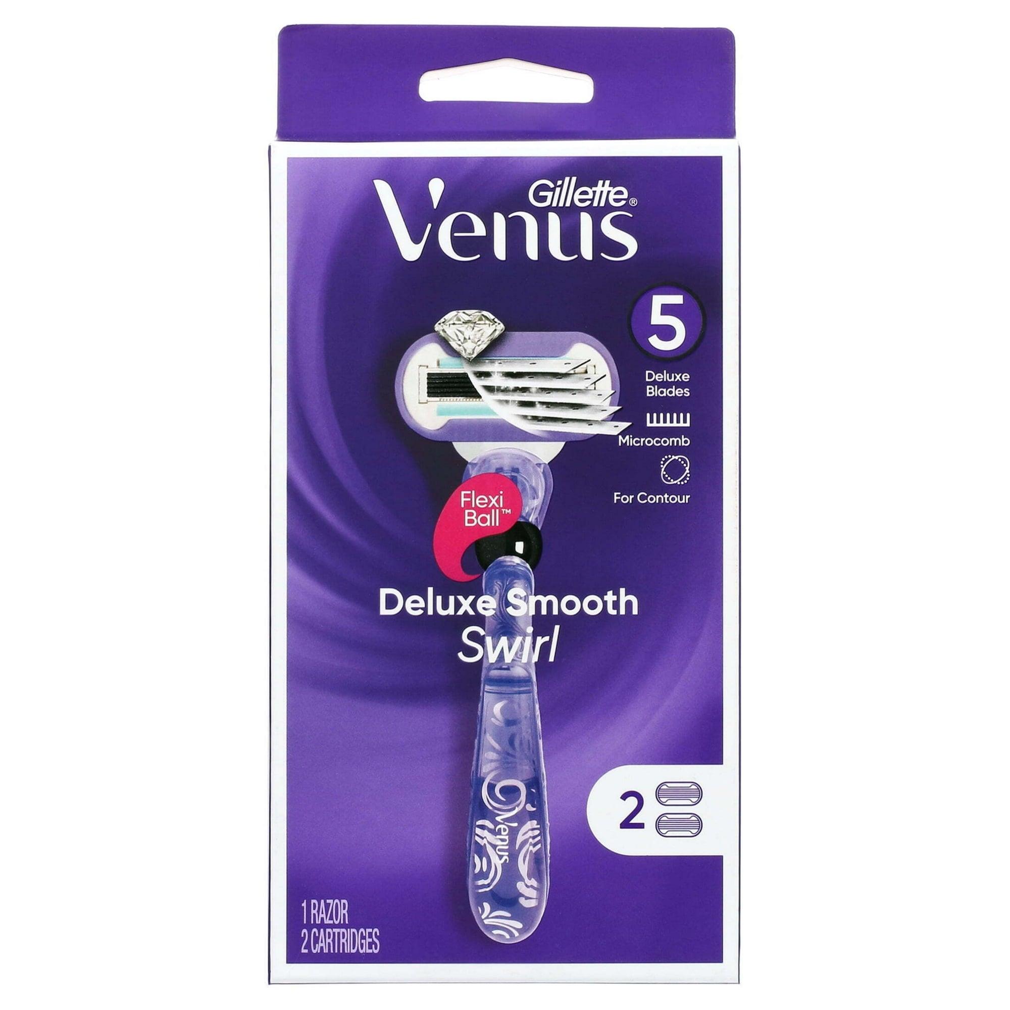 Venus Deluxe Smooth Swirl Razor for Women, 5 Blades, Handle + 2 Refills, Purple - ClubOn