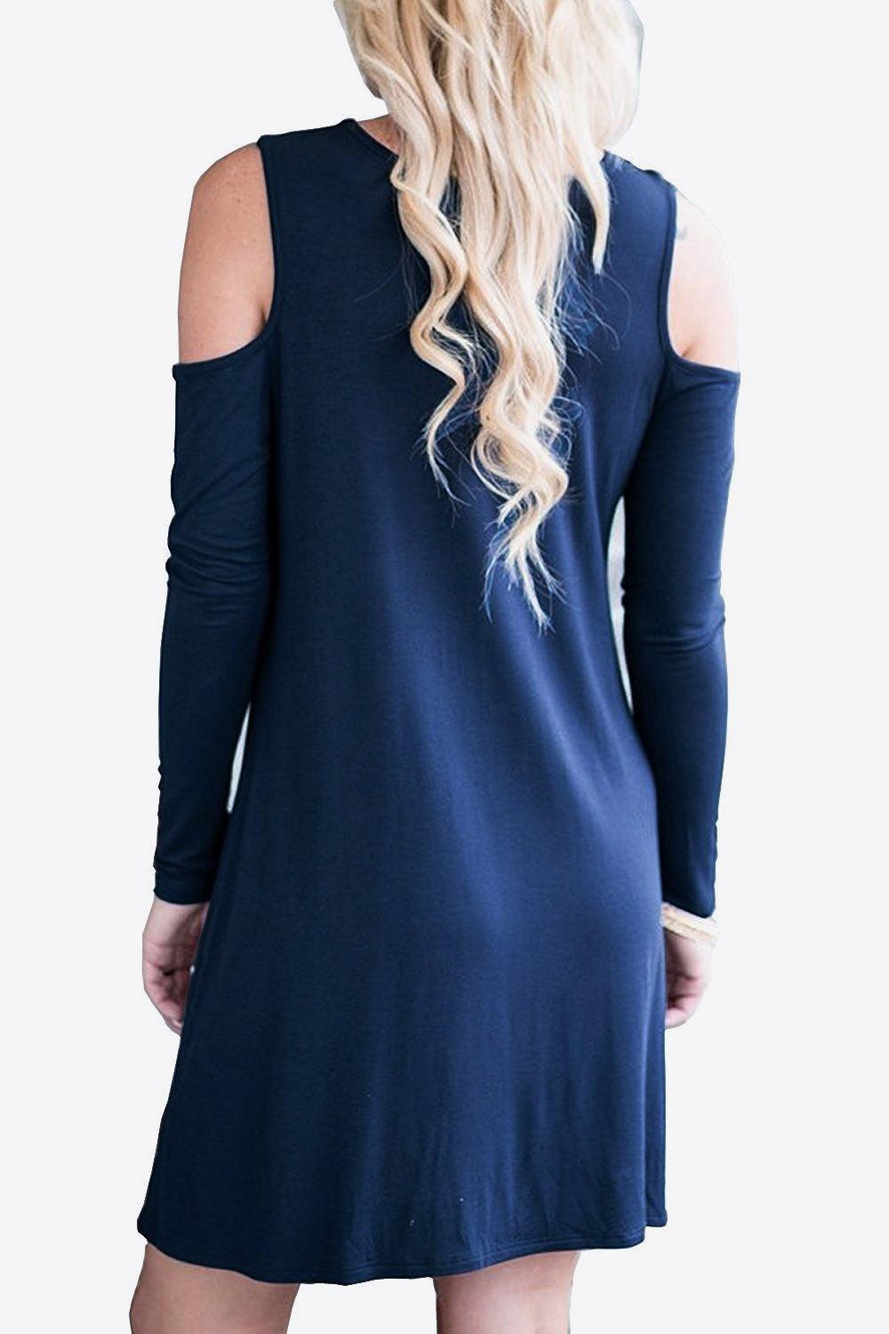 Cold-Shoulder Long Sleeve Round Neck Dress - ClubOn