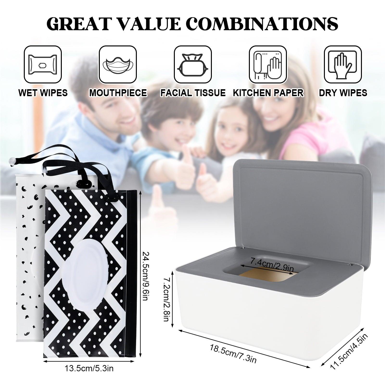 Springcorner Baby Wipes Dispenser with 2 Portable Travel Pouches, Refillable Wipes Container (Grey) - ClubOn