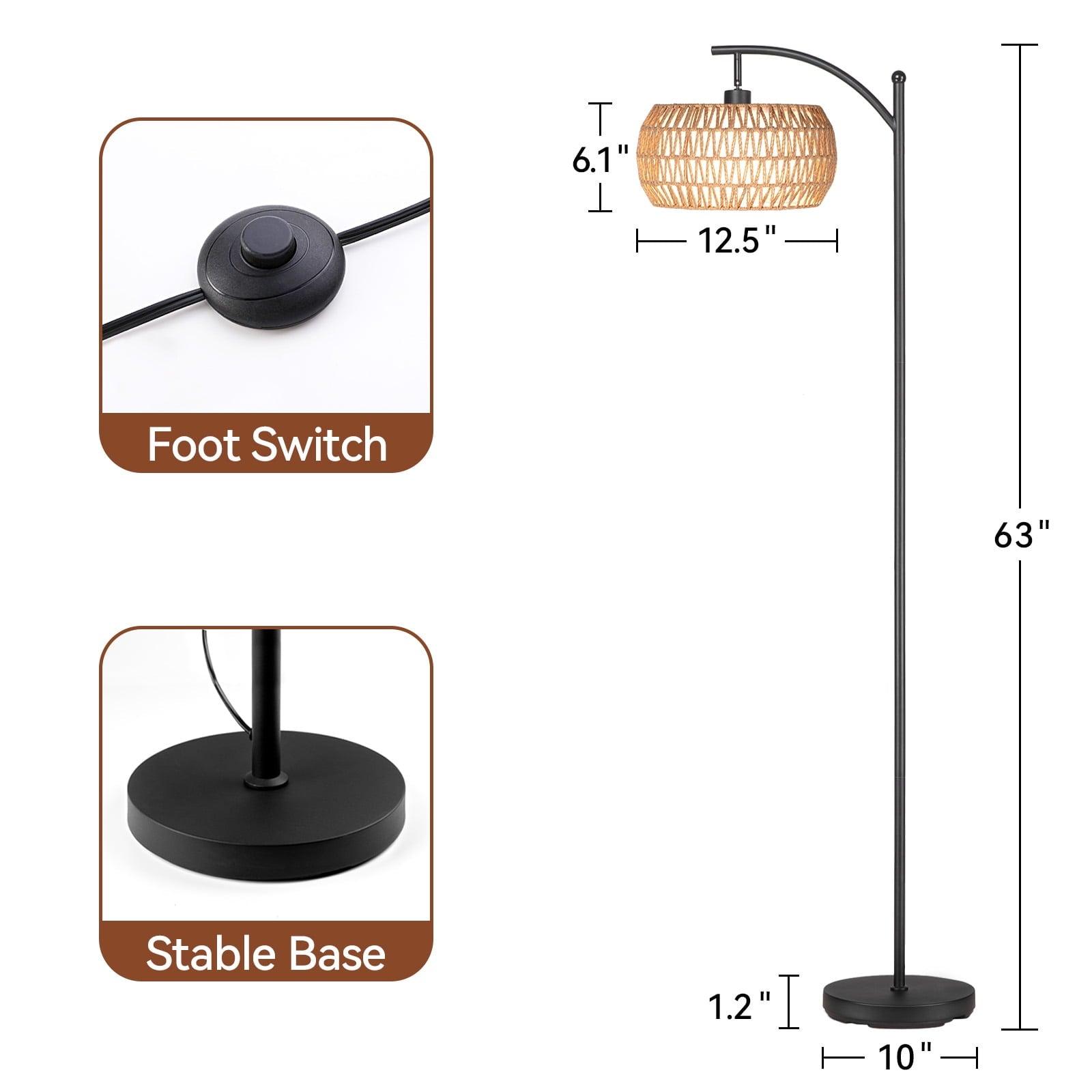 SUNMORY Dimmable Floor Lamp, Black with Rattan & Fabric Double Drum Shade – Boho Farmhouse Tall Lamp for Living Room - ClubOn