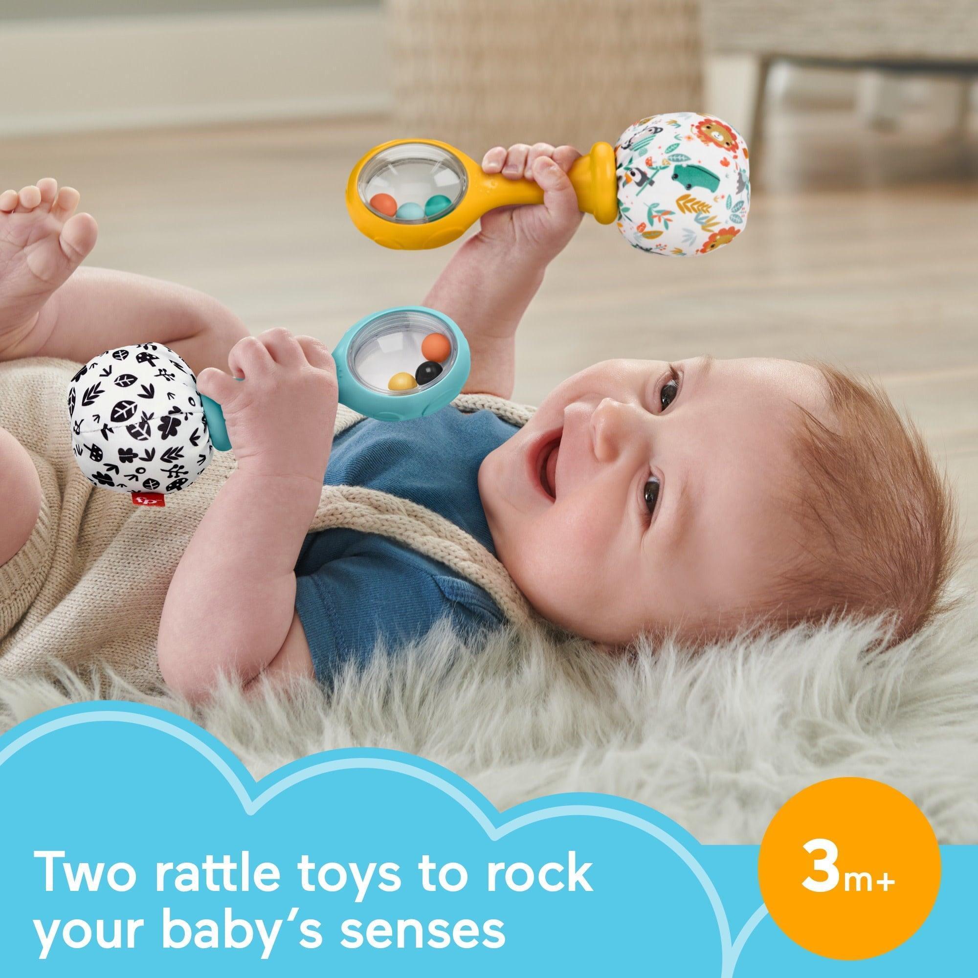 Fisher-Price Baby Rattle ‘n Rock Maracas Toys, Set of 2 for Infants 3+ Months, High Contrast - ClubOn