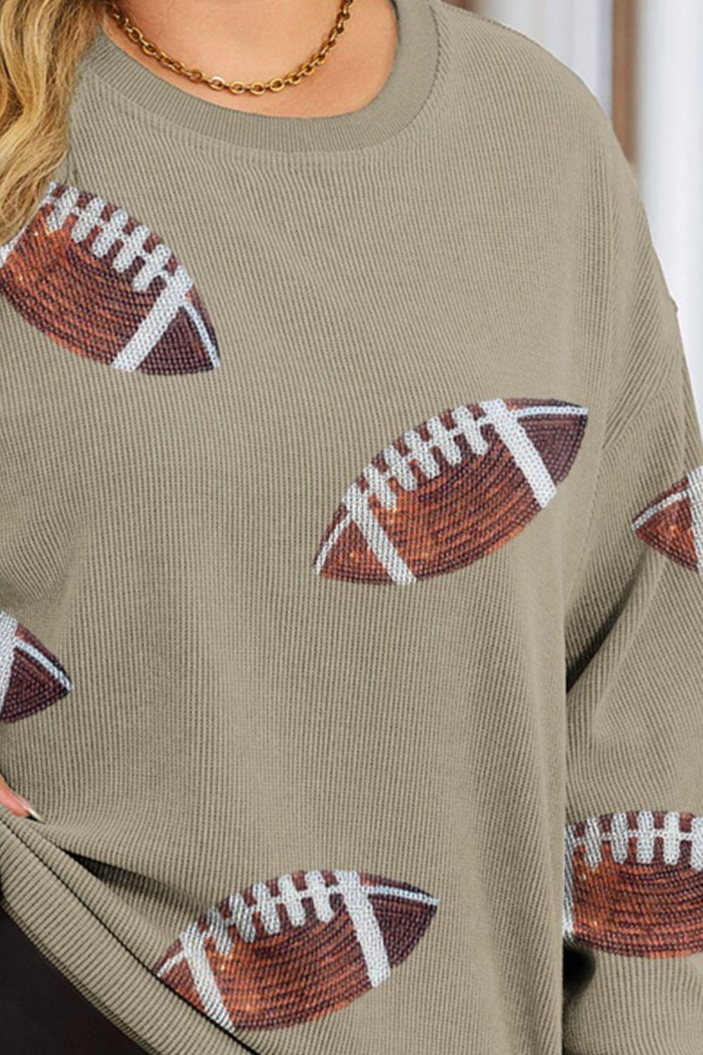 Plus Size Sequin Football Dropped Shoulder Sweatshirt - ClubOn