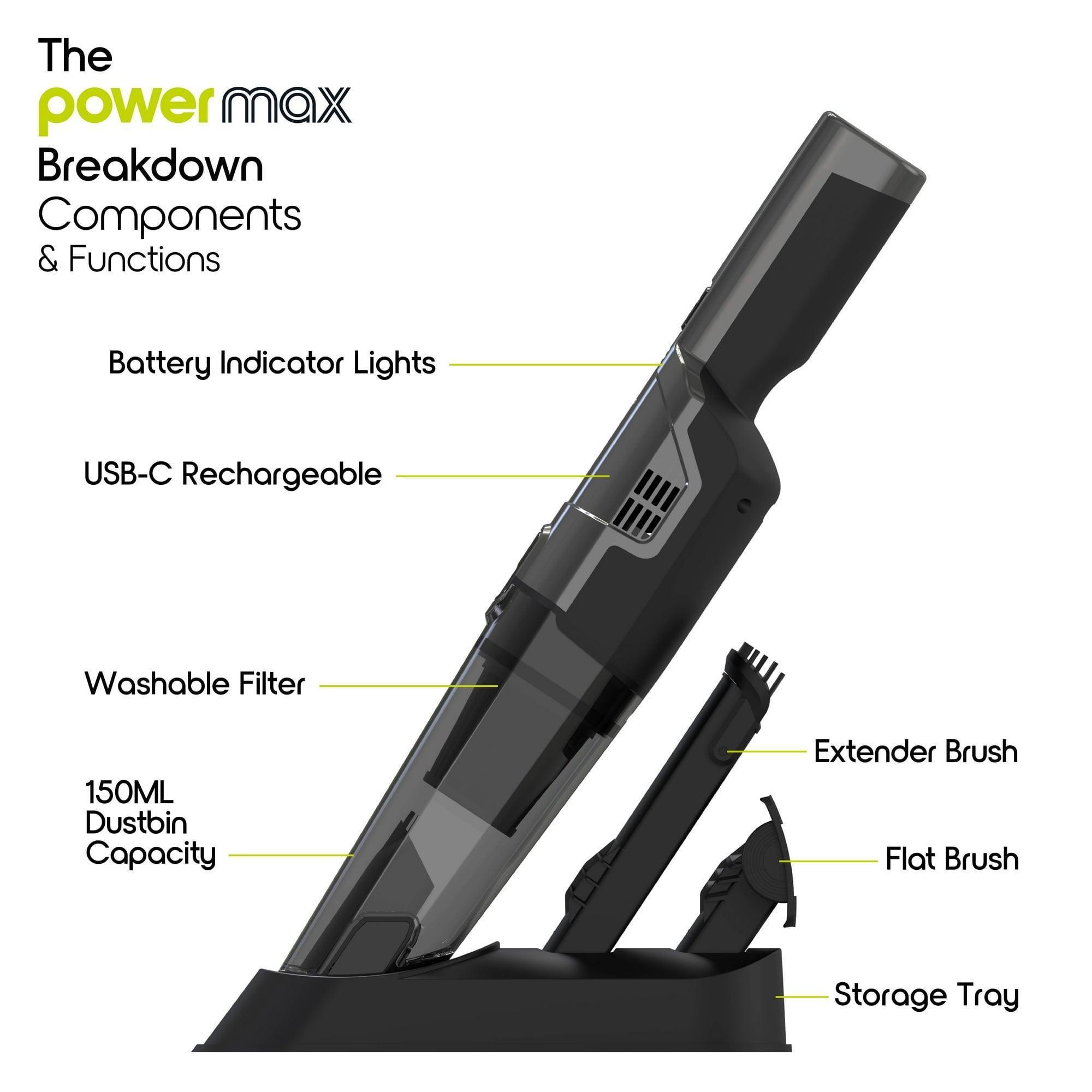 IonVac PowerMax Hand Vacuum, 5V Cordless Handheld Vacuum Cleaner with USB Charging & Multiple Attachments | Compact & Powerful - ClubOn