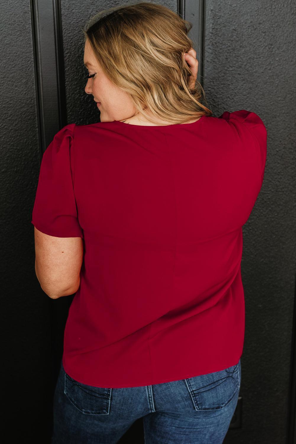 Plus Size Round Neck Short Sleeve Blouse - ClubOn