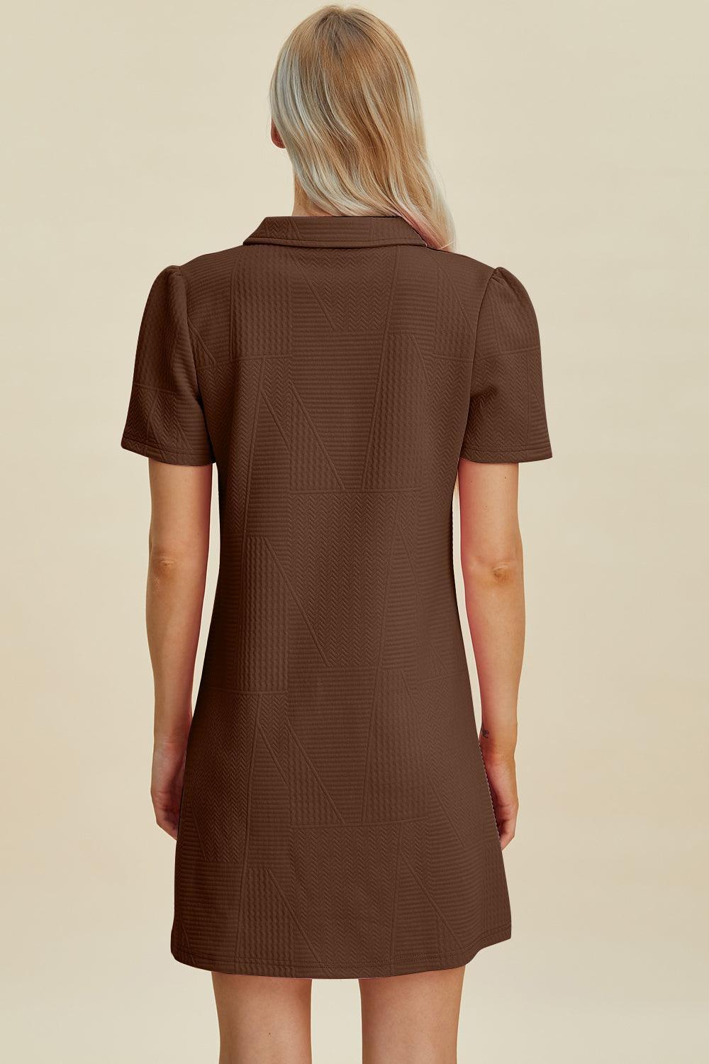 Double Take Full Size Texture Short Sleeve Dress - ClubOn