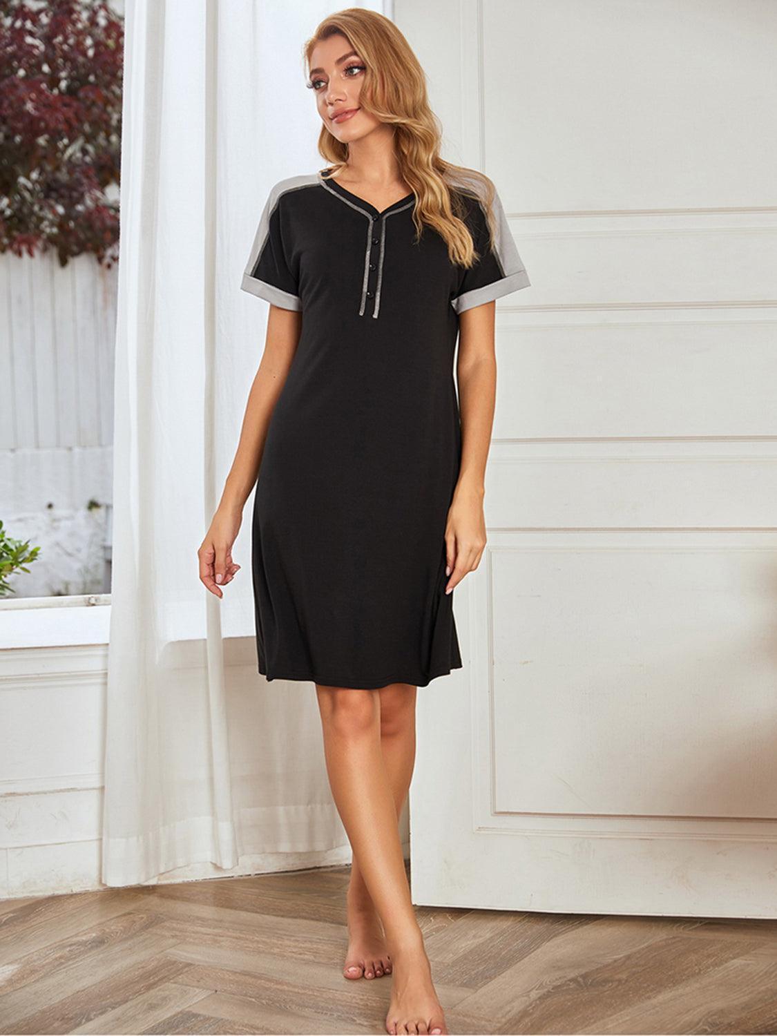 Contrast Stitching Contrast Short Sleeve Dress - ClubOn