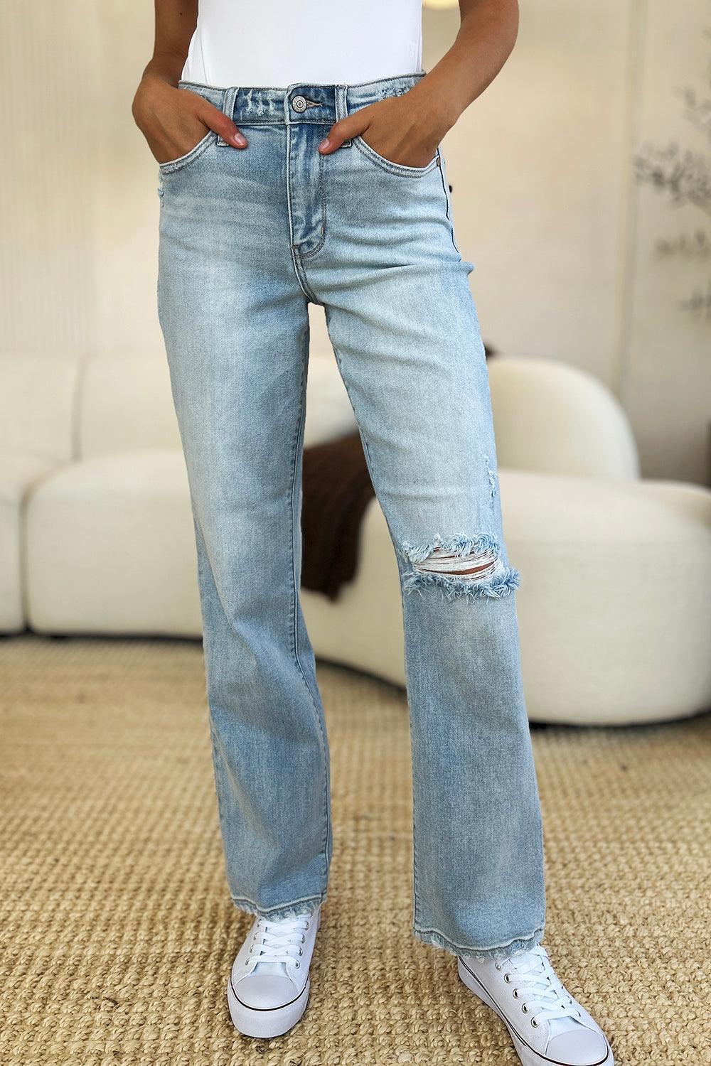 Judy Blue Full Size High Waist Distressed Straight Jeans - ClubOn