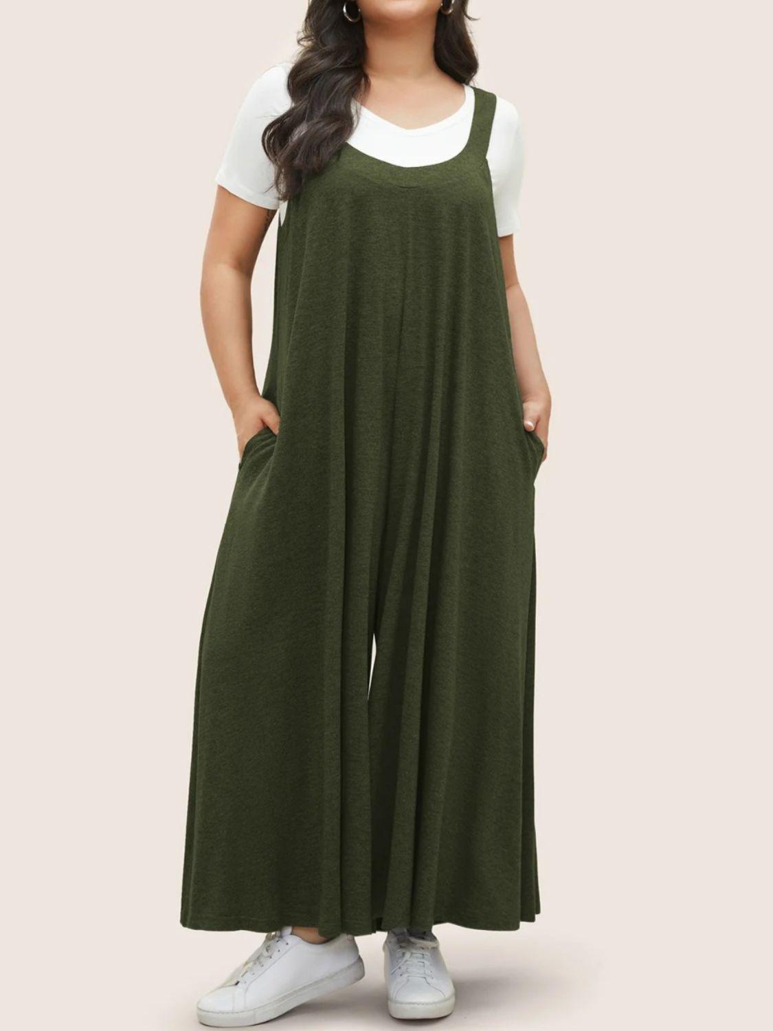 Full Size Pocketed Wide Leg Overalls - ClubOn