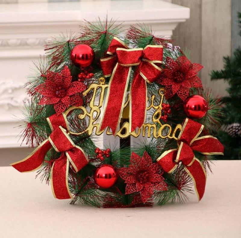 Christmas Floral Rattan Wreath – Holiday Door Decoration - ClubOn