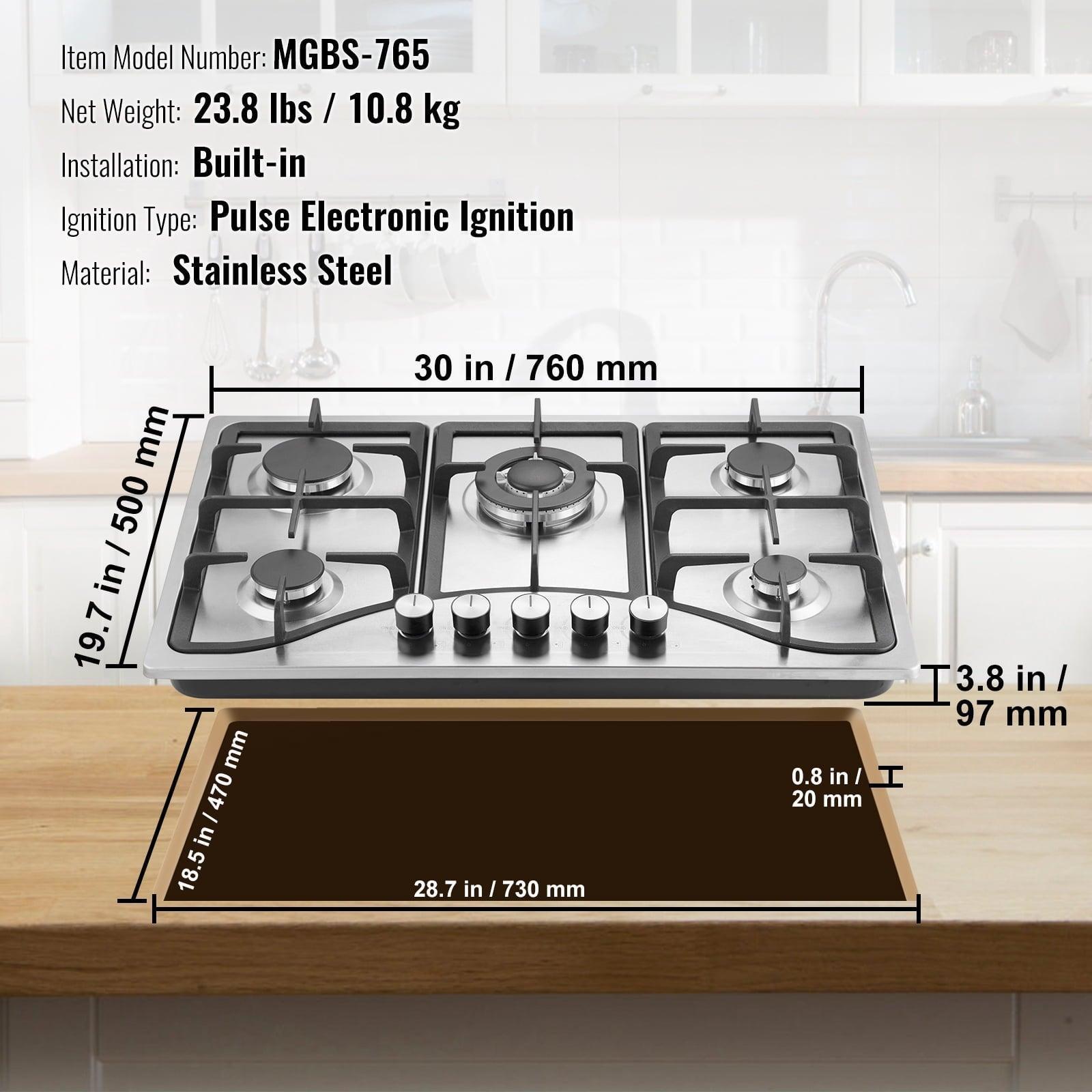 SKYSHALO 30-inch Gas Cooktop, 5 Burners, 12250BTU, LPG/NG Convertible Stove - ClubOn