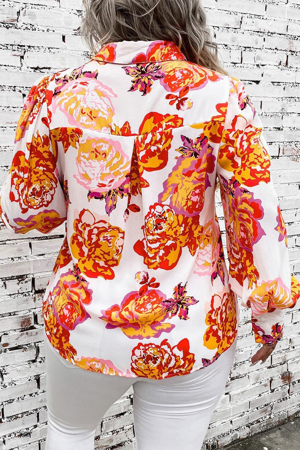 Plus Size Printed Long Sleeve Shirt - ClubOn