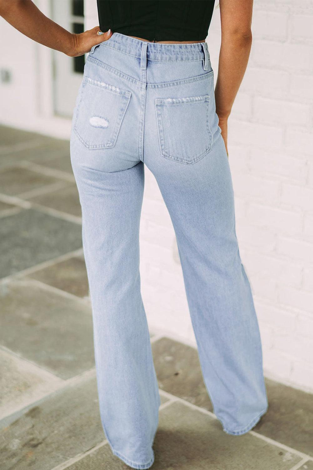Distressed High Waist Jeans - ClubOn