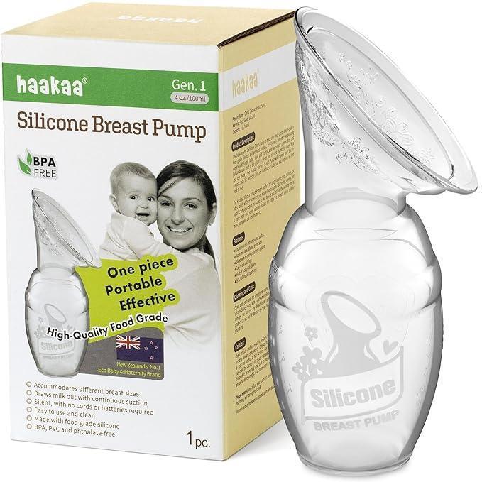 Haakaa Manual Breast Pump for Breastfeeding, Silicone, 4oz/100ml, Clear - ClubOn
