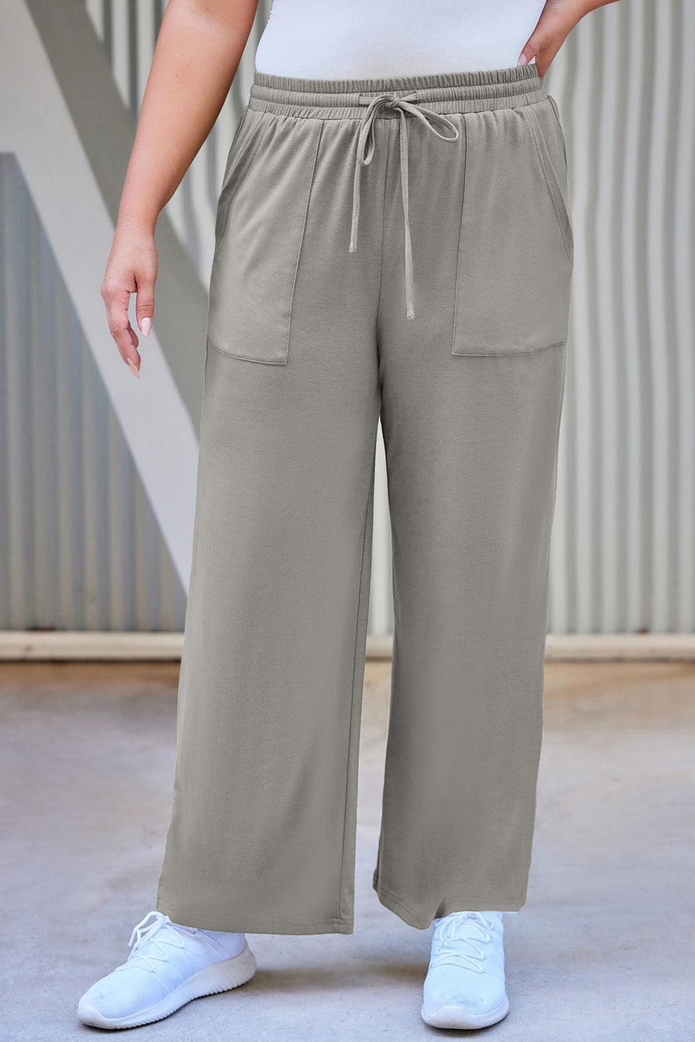 Plus Size Drawstring Straight Pants with Pockets - ClubOn